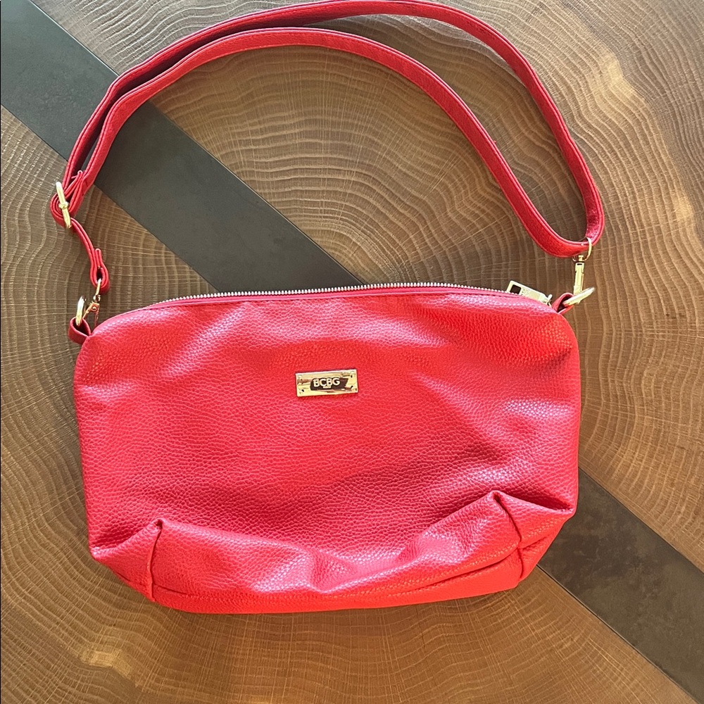 BCBG Paris Hot Pink Pebbled Leather Shoulder Bag with Gold Plaque